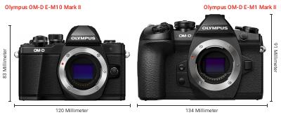 Größenvergleich: OM System OM-D E-M10 Mark II vs. OM System OM-D E-M1 Mark II Größenvergleich: OM System OM-D E-M10 Mark II vs. OM System OM-D E-M1 Mark II
