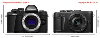 Größenvergleich: OM System OM-D E-M10 Mark II vs. OM System PEN E-PL10