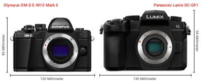 Größenvergleich: OM System OM-D E-M10 Mark II vs. Panasonic Lumix DC-G91