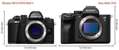 Größenvergleich: OM System OM-D E-M10 Mark II vs. Sony Alpha 7S III