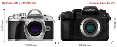Größenvergleich: OM System OM-D E-M10 Mark III vs. Panasonic Lumix DC-G97