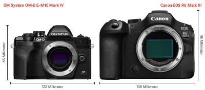 Größenvergleich: OM System OM-D E-M10 Mark IV vs. Canon EOS R6 Mark III