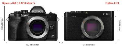 Größenvergleich: OM System OM-D E-M10 Mark IV vs. Fujifilm X-E4 Größenvergleich: OM System OM-D E-M10 Mark IV vs. Fujifilm X-E4
