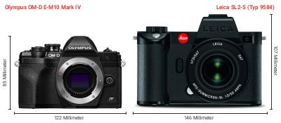 Größenvergleich: OM System OM-D E-M10 Mark IV vs. Leica SL2-S (Typ 9584) Größenvergleich: OM System OM-D E-M10 Mark IV vs. Leica SL2-S (Typ 9584)