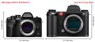 Größenvergleich: OM System OM-D E-M10 Mark IV vs. Leica SL3-S (Typ 4506) Größenvergleich: OM System OM-D E-M10 Mark IV vs. Leica SL3-S (Typ 4506)