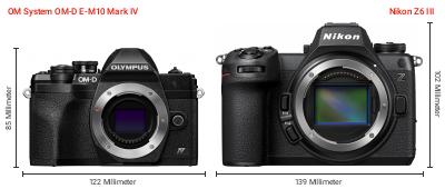 Größenvergleich: OM System OM-D E-M10 Mark IV vs. Nikon Z6 III Größenvergleich: OM System OM-D E-M10 Mark IV vs. Nikon Z6 III