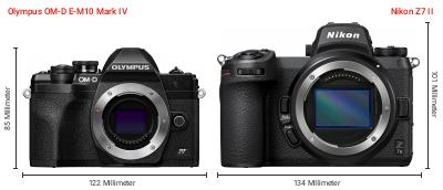 Größenvergleich: OM System OM-D E-M10 Mark IV vs. Nikon Z7 II Größenvergleich: OM System OM-D E-M10 Mark IV vs. Nikon Z7 II