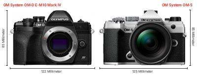 Größenvergleich: OM System OM-D E-M10 Mark IV vs. OM System OM-5 Größenvergleich: OM System OM-D E-M10 Mark IV vs. OM System OM-5