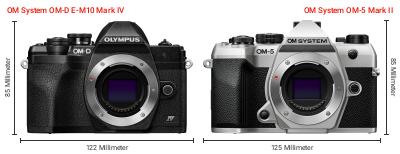 Größenvergleich: OM System OM-D E-M10 Mark IV vs. OM System OM-5 Mark II Größenvergleich: OM System OM-D E-M10 Mark IV vs. OM System OM-5 Mark II