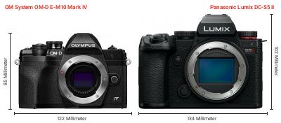 Größenvergleich: OM System OM-D E-M10 Mark IV vs. Panasonic Lumix DC-S5 II Größenvergleich: OM System OM-D E-M10 Mark IV vs. Panasonic Lumix DC-S5 II