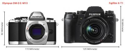 Größenvergleich: OM System OM-D E-M10 vs. Fujifilm X-T1 Größenvergleich: OM System OM-D E-M10 vs. Fujifilm X-T1