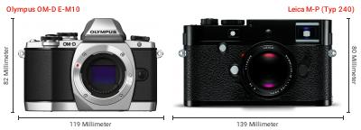 Größenvergleich: OM System OM-D E-M10 vs. Leica M-P (Typ 240) Größenvergleich: OM System OM-D E-M10 vs. Leica M-P (Typ 240)