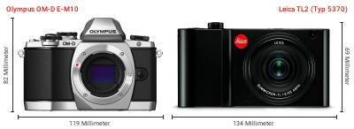 Größenvergleich: OM System OM-D E-M10 vs. Leica TL2 (Typ 5370)