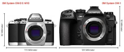 Größenvergleich: OM System OM-D E-M10 vs. OM System OM-1 Größenvergleich: OM System OM-D E-M10 vs. OM System OM-1