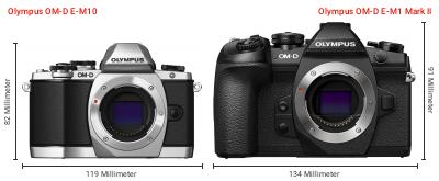 Größenvergleich: OM System OM-D E-M10 vs. OM System OM-D E-M1 Mark II Größenvergleich: OM System OM-D E-M10 vs. OM System OM-D E-M1 Mark II