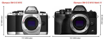 Größenvergleich: OM System OM-D E-M10 vs. OM System OM-D E-M10 Mark IV Größenvergleich: OM System OM-D E-M10 vs. OM System OM-D E-M10 Mark IV