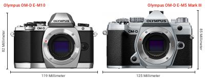 Größenvergleich: OM System OM-D E-M10 vs. OM System OM-D E-M5 Mark III Größenvergleich: OM System OM-D E-M10 vs. OM System OM-D E-M5 Mark III