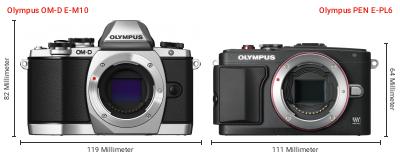 Größenvergleich: OM System OM-D E-M10 vs. OM System PEN E-PL6 Größenvergleich: OM System OM-D E-M10 vs. OM System PEN E-PL6