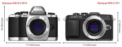 Größenvergleich: OM System OM-D E-M10 vs. OM System PEN E-PL7 Größenvergleich: OM System OM-D E-M10 vs. OM System PEN E-PL7