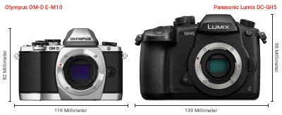 Größenvergleich: OM System OM-D E-M10 vs. Panasonic Lumix DC-GH5