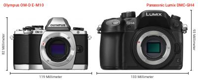 Größenvergleich: OM System OM-D E-M10 vs. Panasonic Lumix DMC-GH4