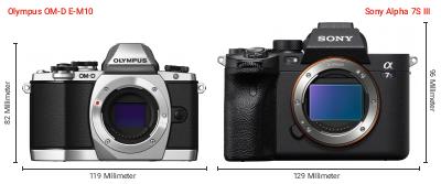 Größenvergleich: OM System OM-D E-M10 vs. Sony Alpha 7S III