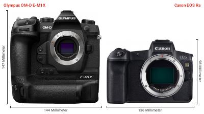 Größenvergleich: OM System OM-D E-M1X vs. Canon EOS Ra Größenvergleich: OM System OM-D E-M1X vs. Canon EOS Ra