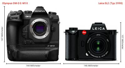 Größenvergleich: OM System OM-D E-M1X vs. Leica SL2 (Typ 2998) Größenvergleich: OM System OM-D E-M1X vs. Leica SL2 (Typ 2998)