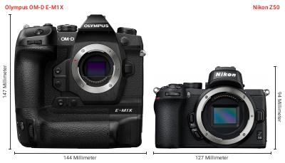 Größenvergleich: OM System OM-D E-M1X vs. Nikon Z50 Größenvergleich: OM System OM-D E-M1X vs. Nikon Z50