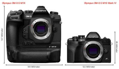 Größenvergleich: OM System OM-D E-M1X vs. OM System OM-D E-M10 Mark IV Größenvergleich: OM System OM-D E-M1X vs. OM System OM-D E-M10 Mark IV