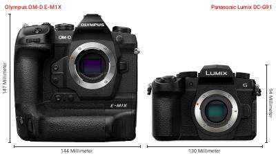 Größenvergleich: OM System OM-D E-M1X vs. Panasonic Lumix DC-G91 Größenvergleich: OM System OM-D E-M1X vs. Panasonic Lumix DC-G91