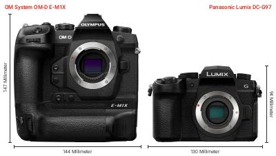 Größenvergleich: OM System OM-D E-M1X vs. Panasonic Lumix DC-G97 Größenvergleich: OM System OM-D E-M1X vs. Panasonic Lumix DC-G97