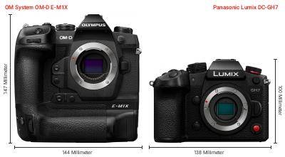 Größenvergleich: OM System OM-D E-M1X vs. Panasonic Lumix DC-GH7 Größenvergleich: OM System OM-D E-M1X vs. Panasonic Lumix DC-GH7