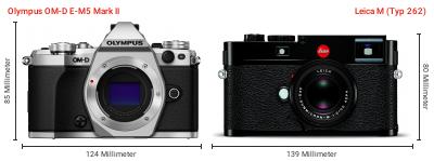Größenvergleich: OM System OM-D E-M5 Mark II vs. Leica M (Typ 262) Größenvergleich: OM System OM-D E-M5 Mark II vs. Leica M (Typ 262)