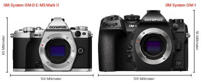 Größenvergleich: OM System OM-D E-M5 Mark II vs. OM System OM-1 Größenvergleich: OM System OM-D E-M5 Mark II vs. OM System OM-1