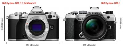Größenvergleich: OM System OM-D E-M5 Mark II vs. OM System OM-5 Größenvergleich: OM System OM-D E-M5 Mark II vs. OM System OM-5