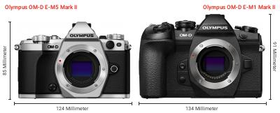 Größenvergleich: OM System OM-D E-M5 Mark II vs. OM System OM-D E-M1 Mark II Größenvergleich: OM System OM-D E-M5 Mark II vs. OM System OM-D E-M1 Mark II