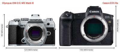 Größenvergleich: OM System OM-D E-M5 Mark III vs. Canon EOS Ra Größenvergleich: OM System OM-D E-M5 Mark III vs. Canon EOS Ra
