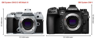 Größenvergleich: OM System OM-D E-M5 Mark III vs. OM System OM-1 Größenvergleich: OM System OM-D E-M5 Mark III vs. OM System OM-1