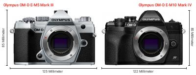 Größenvergleich: OM System OM-D E-M5 Mark III vs. OM System OM-D E-M10 Mark IV Größenvergleich: OM System OM-D E-M5 Mark III vs. OM System OM-D E-M10 Mark IV