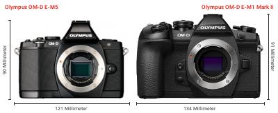 Größenvergleich: OM System OM-D E-M5 vs. OM System OM-D E-M1 Mark II