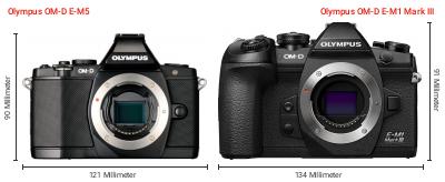 Größenvergleich: OM System OM-D E-M5 vs. OM System OM-D E-M1 Mark III