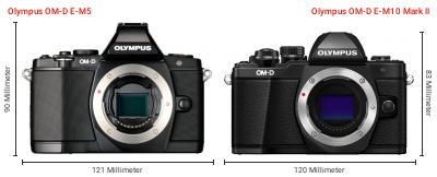 Größenvergleich: OM System OM-D E-M5 vs. OM System OM-D E-M10 Mark II Größenvergleich: OM System OM-D E-M5 vs. OM System OM-D E-M10 Mark II