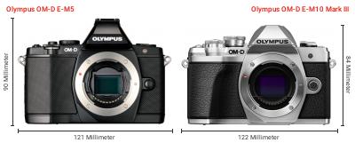 Größenvergleich: OM System OM-D E-M5 vs. OM System OM-D E-M10 Mark III Größenvergleich: OM System OM-D E-M5 vs. OM System OM-D E-M10 Mark III