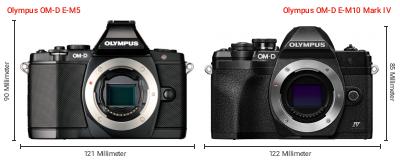 Größenvergleich: OM System OM-D E-M5 vs. OM System OM-D E-M10 Mark IV Größenvergleich: OM System OM-D E-M5 vs. OM System OM-D E-M10 Mark IV