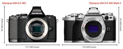 Größenvergleich: OM System OM-D E-M5 vs. OM System OM-D E-M5 Mark II Größenvergleich: OM System OM-D E-M5 vs. OM System OM-D E-M5 Mark II