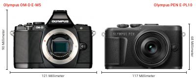 Größenvergleich: OM System OM-D E-M5 vs. OM System PEN E-PL10