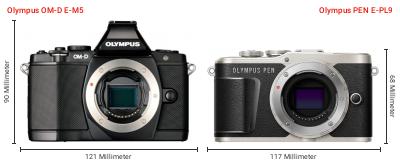 Größenvergleich: OM System OM-D E-M5 vs. OM System PEN E-PL9