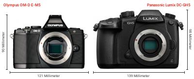 Größenvergleich: OM System OM-D E-M5 vs. Panasonic Lumix DC-GH5