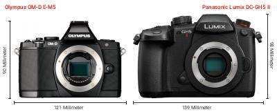 Größenvergleich: OM System OM-D E-M5 vs. Panasonic Lumix DC-GH5 II